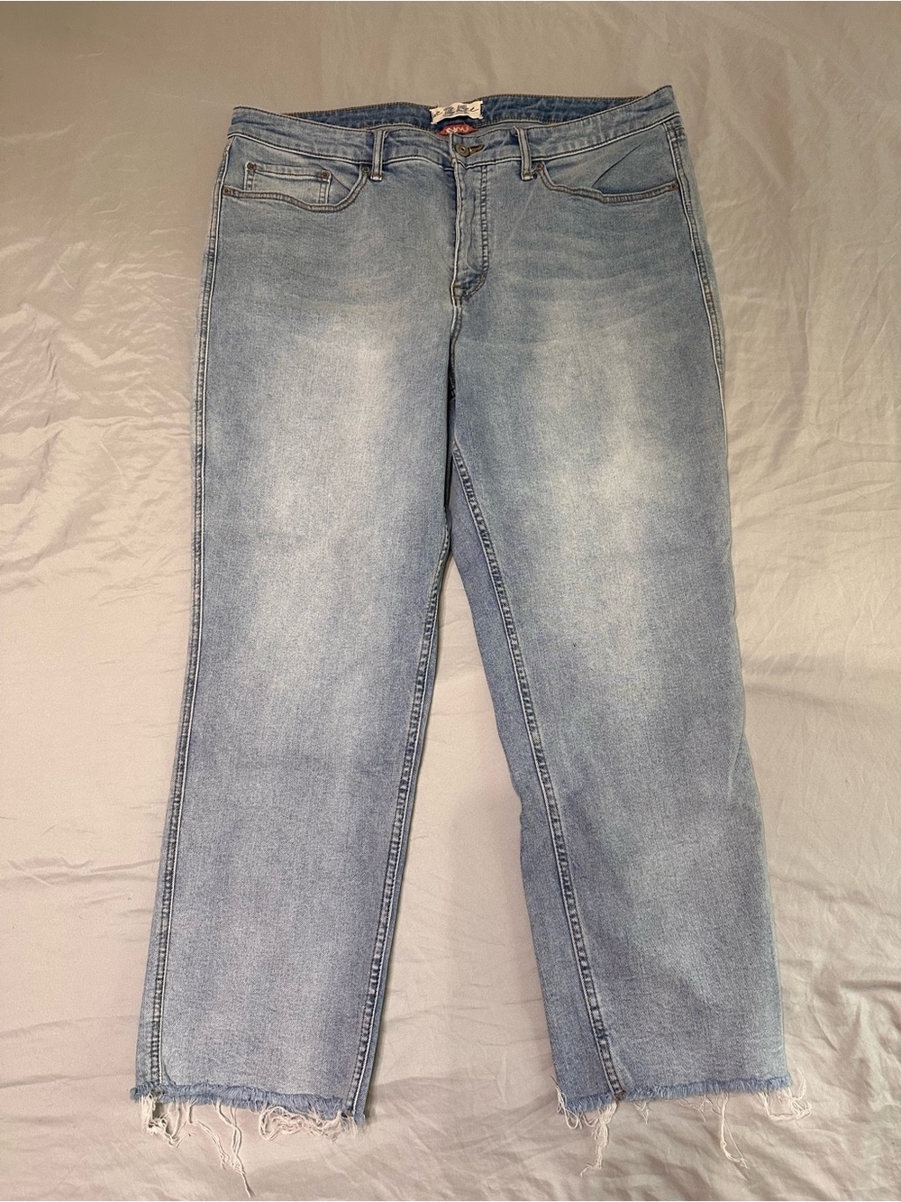 We The Free Curvy Pale Blue Straight Jeans with Frayed Hem